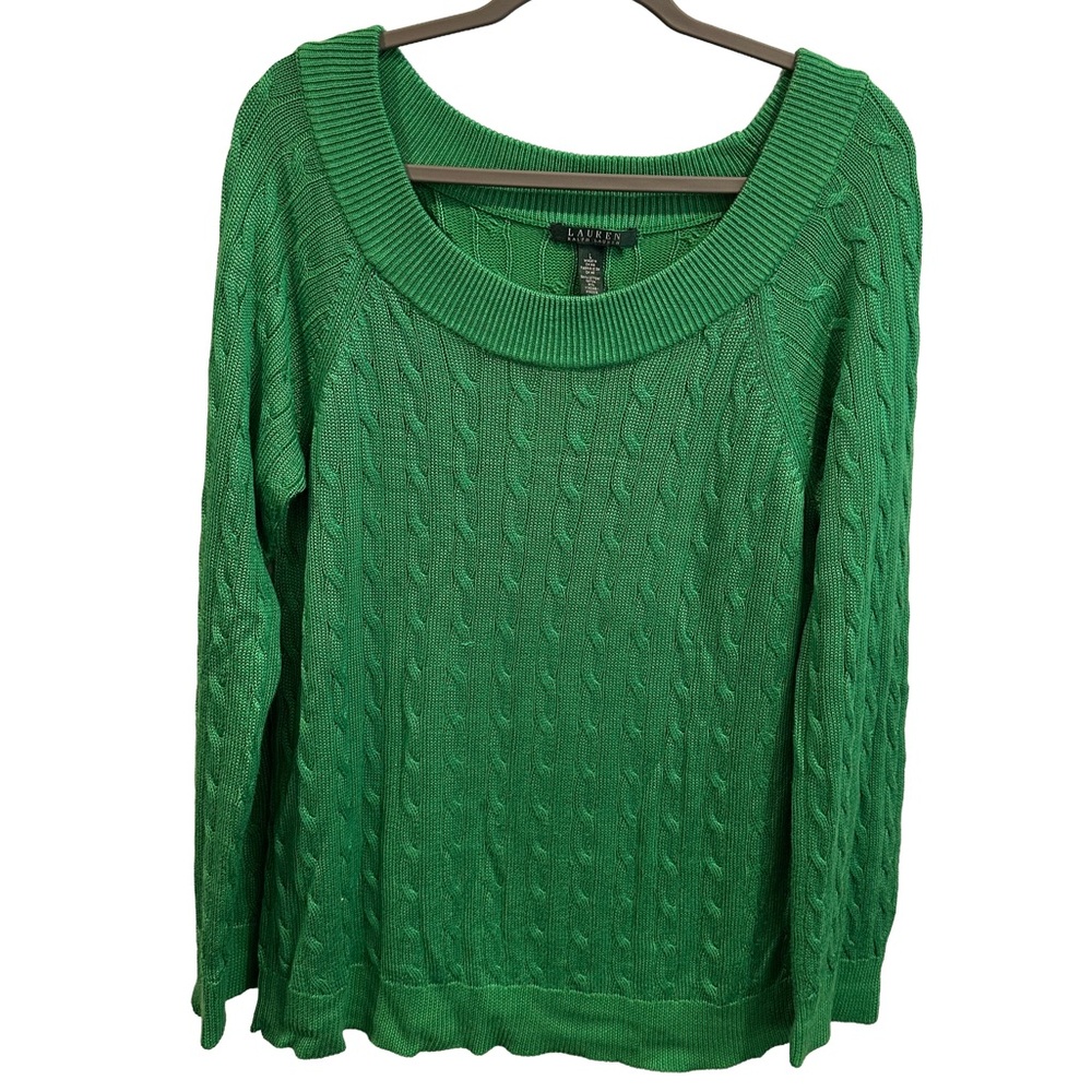 Ralph‎ Lauren Scoop Neck Vibrant Green Cable Knit Sweater